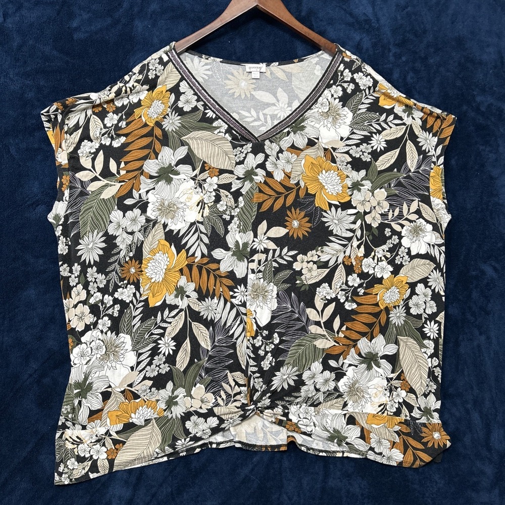 Avenue Womens Short Sleeve Top Size 26 28 Tropical Flower Vacation Stretch